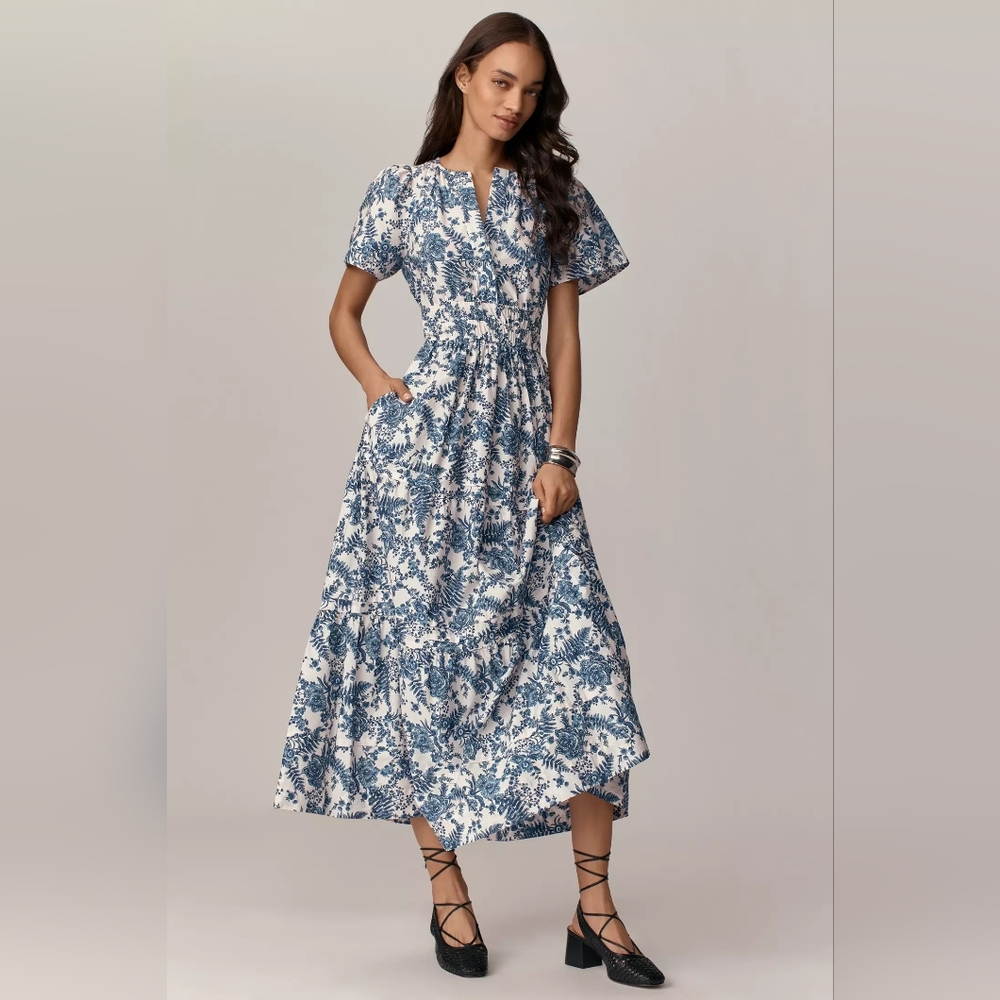 Anthropologie Blue and White Somerset Maxi Dress